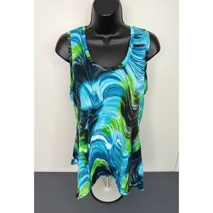 Susan Lawrence Women's Abstract Print Scoop Neck Tank Top Blue Size Large